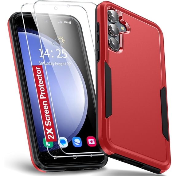 Entronix 3-in-1 Sleek Heavy Duty Case Compatible with Galaxy A25 with 2 Screen Protector, Red