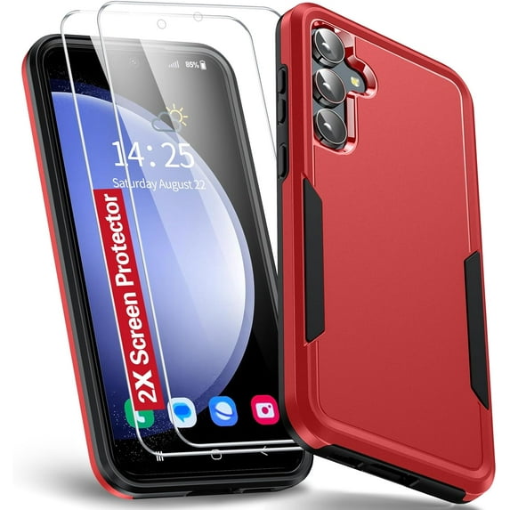 Heavy Duty Phone Case Designed for Samsung Galaxy A35 Case with 2 Pack Tempered Glass Screen Protector, Shockproof Dropproof Anti-Scratch Phone Case Cover for Samsung Galaxy A35,Red
