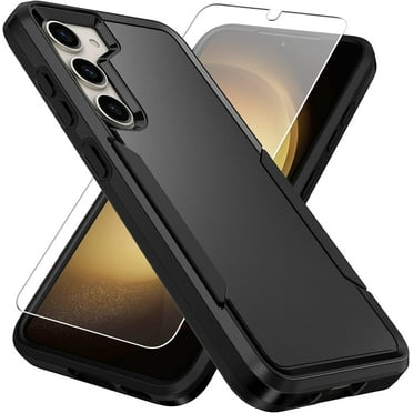 Heavy Duty Phone Case Designed for Samsung Galaxy S24 Case with 1Pc Tempered Glass Screen Protector, Shockproof Dropproof Anti-Scratch Phone Case Cover for Samsung Galaxy S24,Black