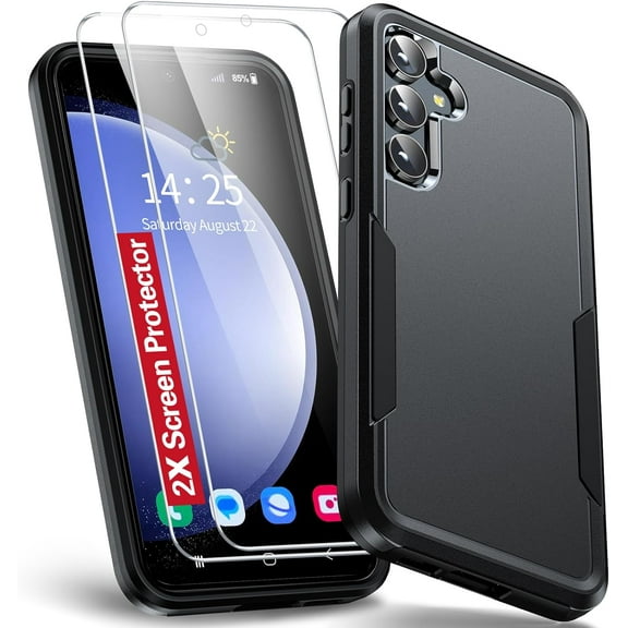 Heavy Duty Phone Case Designed for Samsung Galaxy S24 Case with 2 Pack Tempered Glass Screen Protector, Shockproof Dropproof Anti-Scratch Phone Case Cover for Samsung Galaxy S24,Black