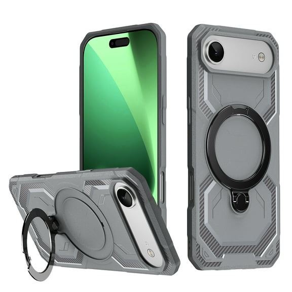 Heavy Duty Phone Case For iPhone 17 Air,Built-in Rotatable Magnetic Ring Kickstand,Shockproof Dropproof Tough Rugged Anti-fall Protective Phone Case Cover For iPhone 17 Air, Gray