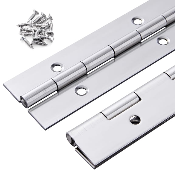 Heavy Duty Piano Hinge 48 Inch x 1.5 Inch Stainless Steel Continuous & Piano Hinges with Holes, 48" Continuous Hinges for Cabinet, Door, DIY Wood Boxes, 0.060" Leaf Thickness, 1.5" Open Width