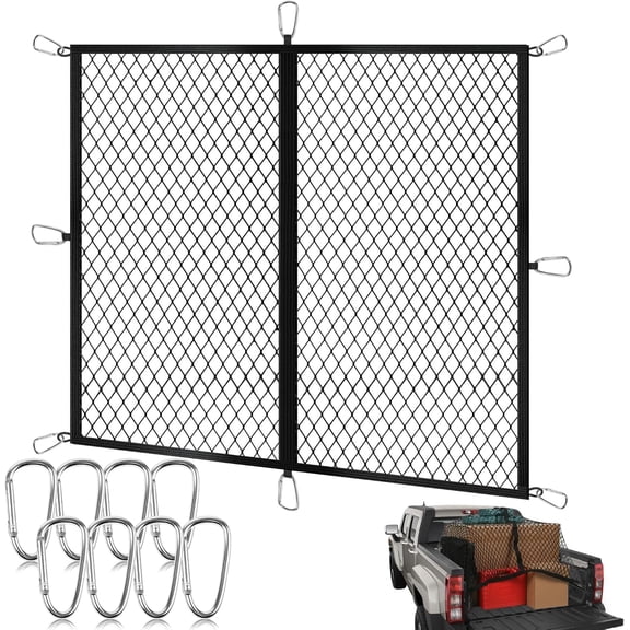 Heavy-Duty Pickup Truck Bed Cargo Net , 4'×4' to 7'×7' Stretchable Elastic Mesh with 8 Reinforced Metal Hooks , Secures Luggage, Tools & Equipment , Fits Most Trucks, SUVs, Vans & Boats