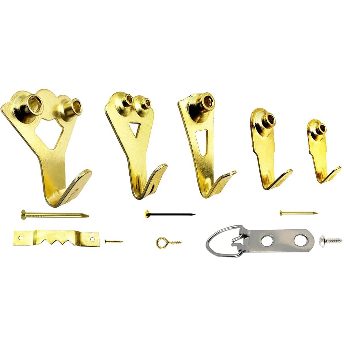 Heavy Duty Picture Hanging Kit, Assorted Hooks, Nails, D-Rings for Wall Mounting on Drywall & Wood, Complete Hardware Set for Framed Art, Photos & Mirrors