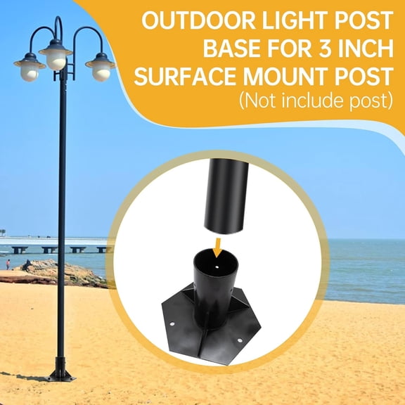 Heavy Duty Pier Mount Base, Outdoor Light Post Base for 3 inch Surface Mount Post, Black Post Flange Base, Accessories for Post Light, Mailbox Pole and Flag Pole