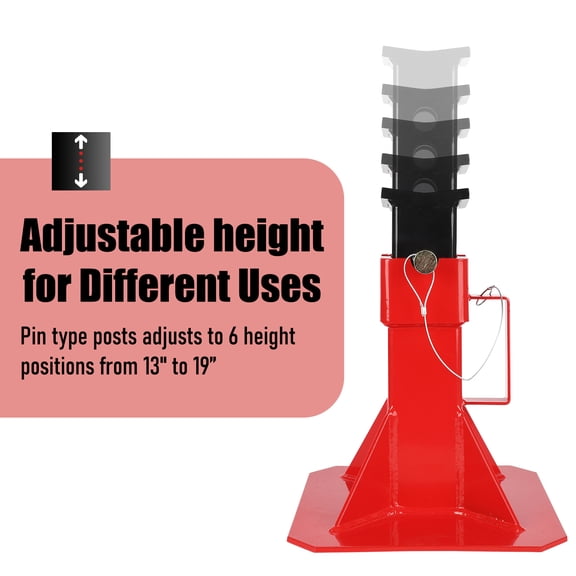 Heavy Duty Pin-Type Car Jack Stands - Adjustable Height 13"-19" with Security Lock - Wide Triangular Base, Anti-Slip Handle - Low Profile Steel Support for Trucks, SUVs, Trailers - 22T*1 pair