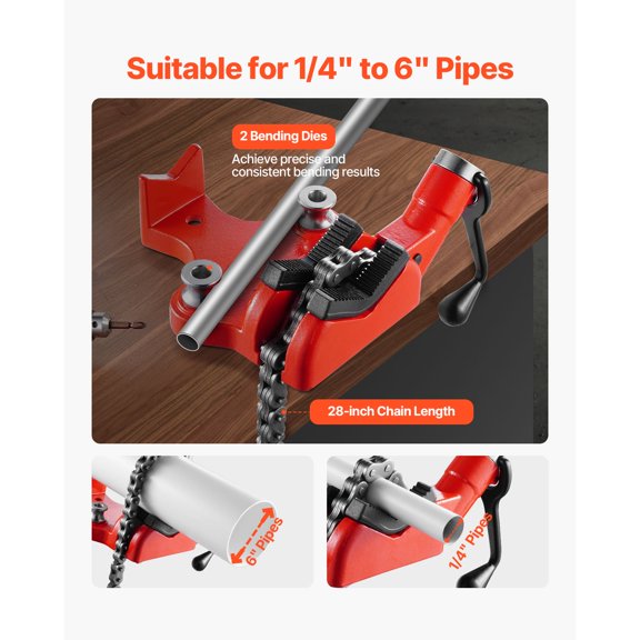 Heavy-Duty Pipe Chain Vise,1/4"- 6"Pipe Capacity,28"Rugged Chain&Cast Iron Base,Industrial-Grade Pipe Clamping for Plumbing,Automotive Repairs,Metalworking