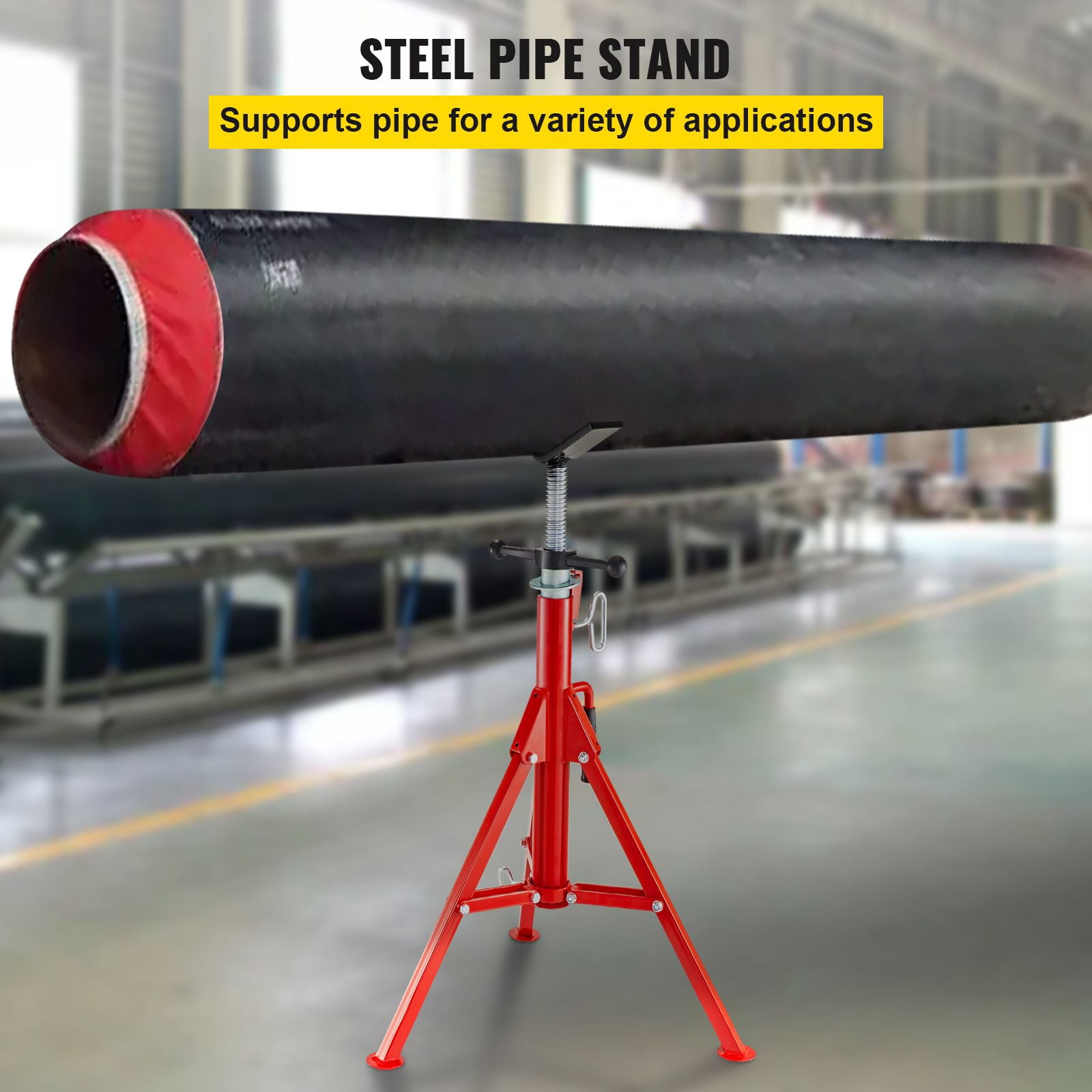 Heavy Duty Pipe Jack Stand 28-52 Inch Adjustable, 2500LB Load Capacity, Folding Steel Support for 1/2-12 Inch Pipes