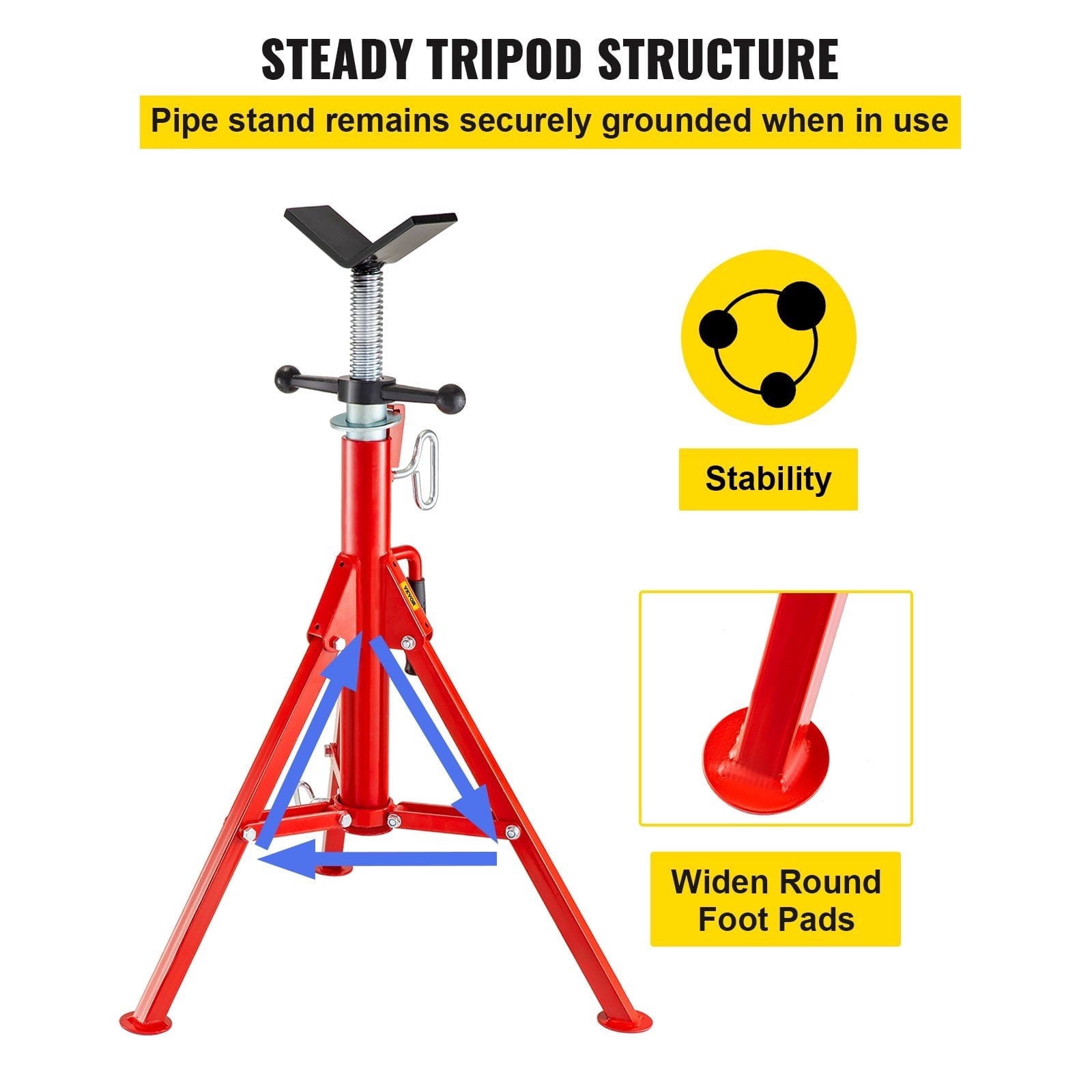 Heavy Duty Pipe Stand with V Head, Adjustable 28-52 Inch Height, 2500 LB Capacity, Folding Steel Jack Stands for 1/2 to 12 Inch Pipes, Portable Design