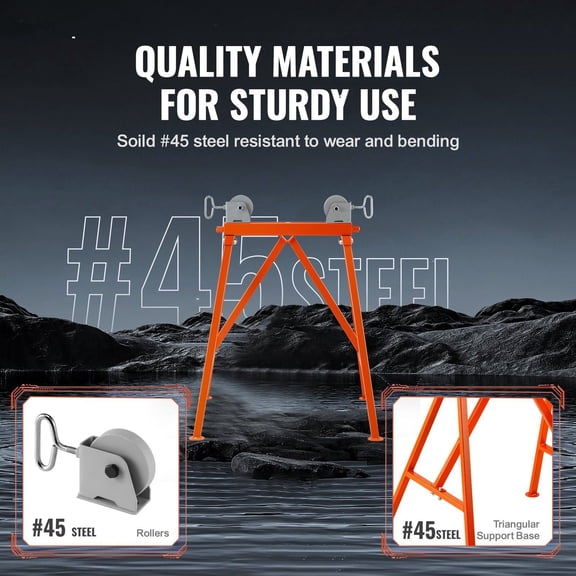Heavy-Duty Pipe Stand with Roller Head, Supports 2-36 Inch Pipes, 2500 LBS Capacity, 45# Steel Construction