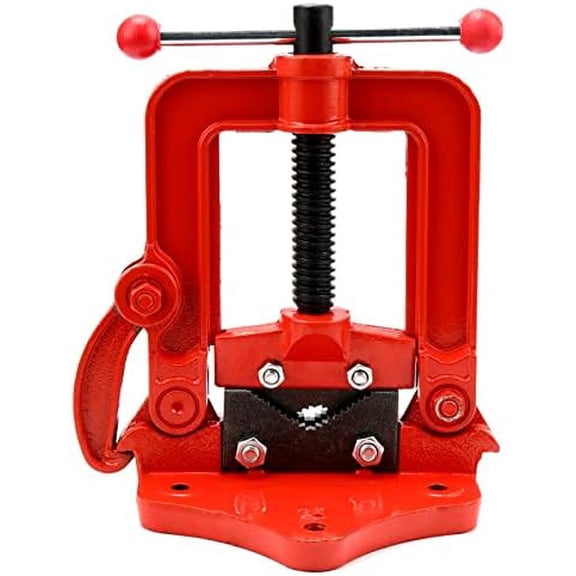 Heavy Duty Pipe Vise, Forged Bench Yoke Vise, Threader Pipe Plumbing Vise for Fixing Pipes, Clamp-on Type, Fits 3/5 Inch - 2 Inch Pipes, Red
