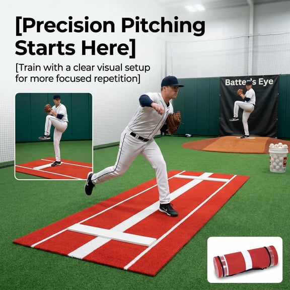 Heavy-Duty Pitching Turf Mat, 3ft x 9.94ft Orange Fade-Resistant Training Pad, Anti-Slip Soft Rubber EVA Shock Base for All-Weather Field Gym Use