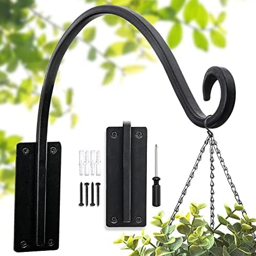 Heavy Duty Plant Hanger Bracket (16"/Black), 80lbs Weight Capacity - Outdoor Hand-Forged Hanging Plant Bracket Durable and Stable Bird Feeder Hanger