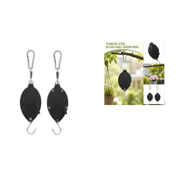 Heavy Duty Plant Pulley Retractable Hanger, Auto Lock Adjustable Hook for Hanging Plants, Bird Feeders & Grow Lights