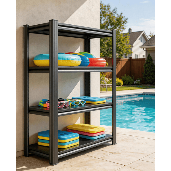 Heavy Duty Plant Rack,24"W Black Metal Shelving Unit,4 Tier Garage Storage Shelves, Heavy Duty Adjustable Storage Rack for Kitchen Garage Organization,14"D x 24"W x 44"H