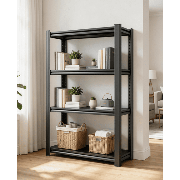 Heavy Duty Plant Rack,40"W Black Metal Shelving Unit,4 Tier Garage Storage Shelves, Heavy Duty Adjustable Storage Rack for Kitchen Garage Organization,18"D x 40"W x 54"H