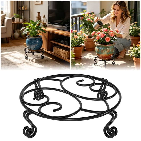 Heavy Duty Plant Stand for Indoor Outdoor – Metal Flower Pot Holder with Scroll Design – Rustproof Display Shelf for Home Garden – 12 Inch