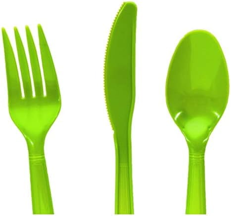 Heavy Duty Plastic Cutlery Set 96 pieces ( 32 spoons, 32 forks, 32 knives) Lime Green