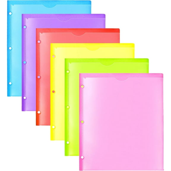 Heavy Duty Plastic Folders with Clear Front Pocket - 6PCS, 3 Pockets Folders with 3 Holes Fits 3 Ring Binder, Includes Card Slot, for Letter Size Sheets, Assorted Bright Colors