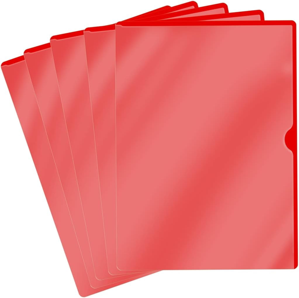 - 25 Pack Paperwork Organizer Plastic Folders, Red Project Pocket Folders with Clear Cover, Letter Size