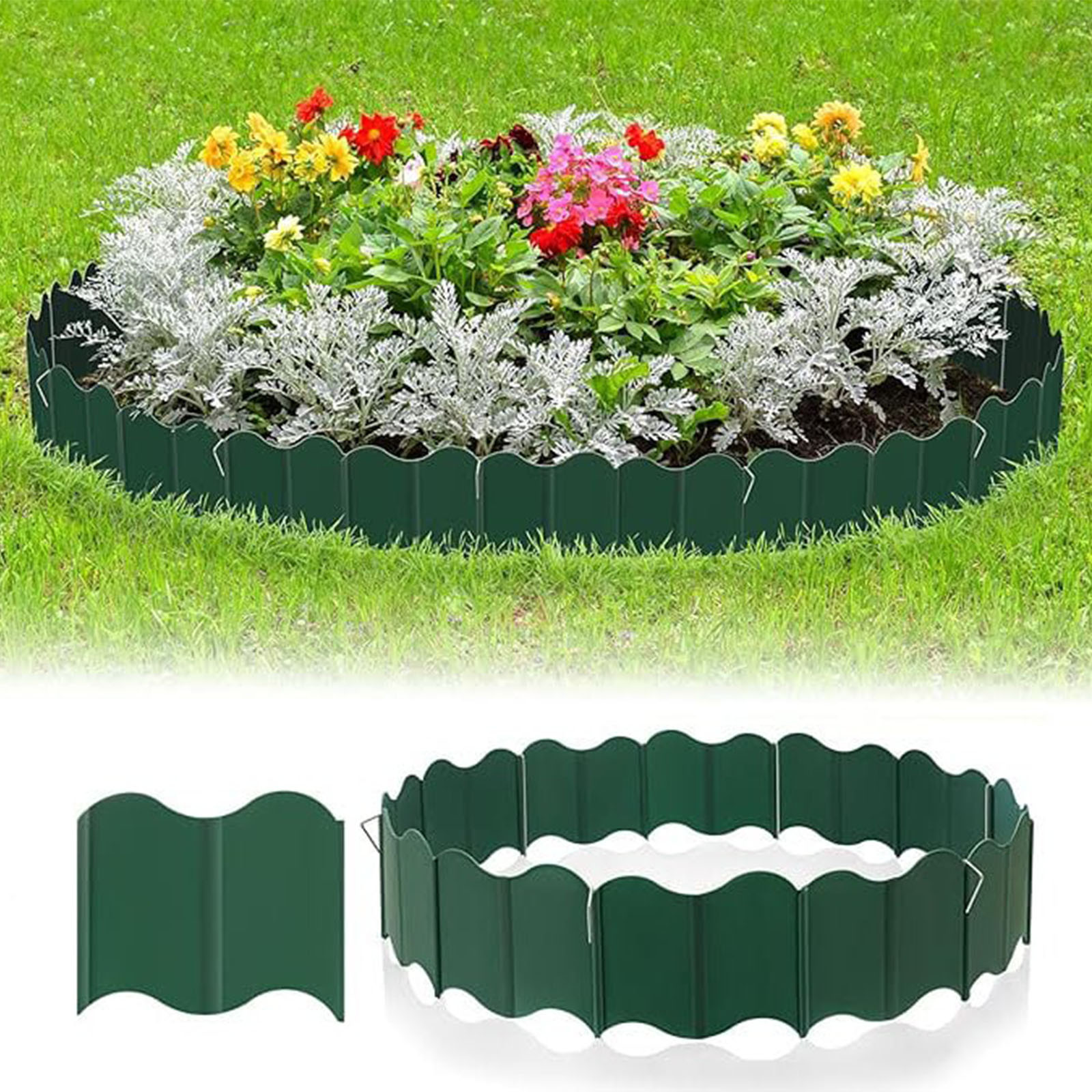 Heavy Duty Plastic Garden Edging - 20FT Decorative Lawn Fence Border with Spikes, DIY Outdoor Yard Landscape Design, Weatherproof Flower Bed Edging for Driveway, Walkways & Flower Beds