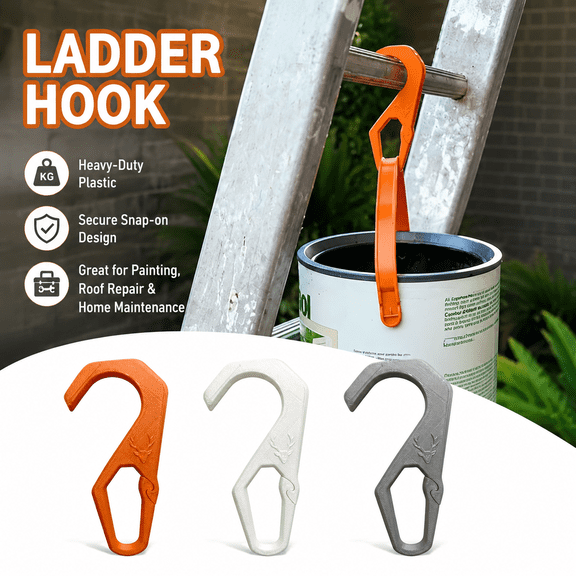HeavyDuty Plastic Ladder Hook, Secure Snapon Design Ladder Accessory Hook for Hanging Paint Buckets, HandTools, Great for WallPainting, RoofRepair and HomeMaintenance Work