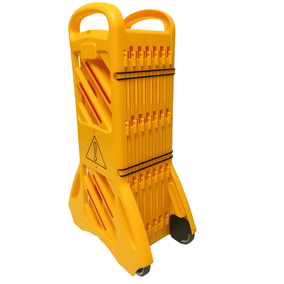 Heavy Duty Plastic Safety Barrier, Yellow 16 Panels Foldable Traffic Fence, Commercial Isolation Barricade for Warehouse, Crowd Control