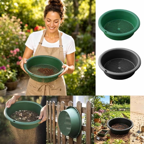 Heavy Duty Plastic Soil Sifter, 12.2 Inch Garden Sieve for , Sand, Potting Soil, Green/Black, 1-Pack