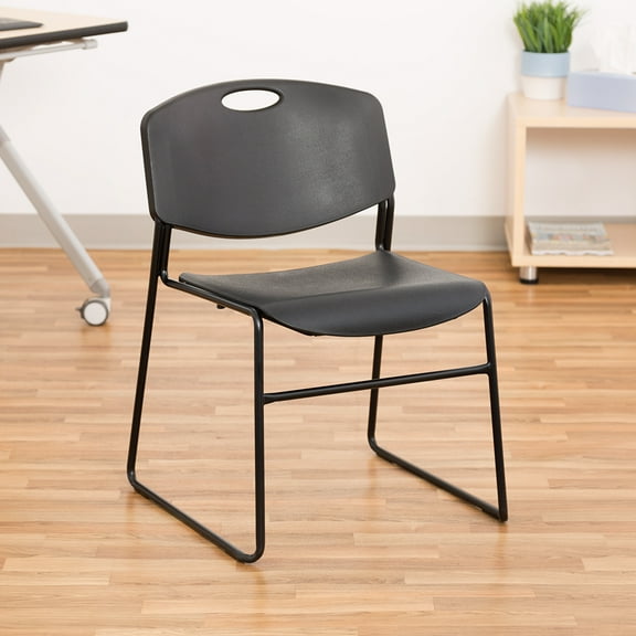 Heavy Duty Plastic Stacking Chair w/ Black Seat & Black Frame