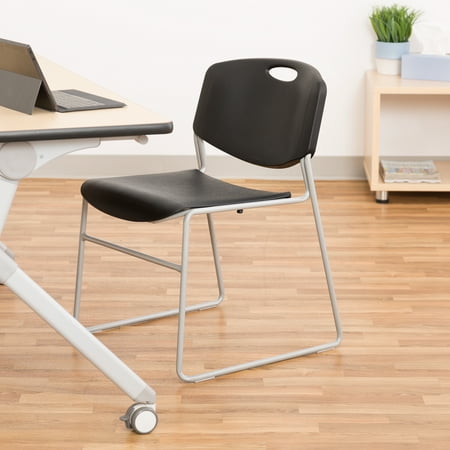 Heavy Duty Plastic Stacking Chair w/ Black Seat & Silver Mist Frame