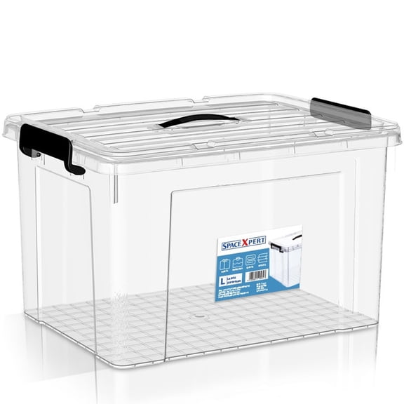 Heavy Duty Plastic Storage Bin 4 Gallon (15L), Clear Organizer Box with Handle for Pantry, Shelf, Office, Stackable Container for Clothes, Snacks, Home Organization, Dorm Room Essentials