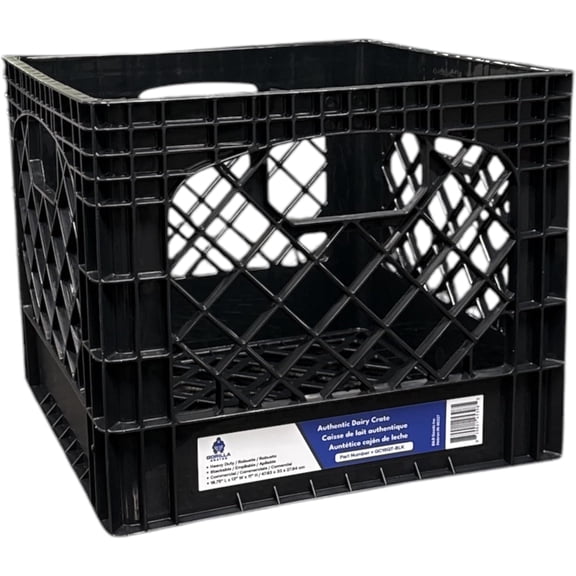Heavy-Duty Plastic Storage Crate, Authentic Dairy Crate Design, Black, Commercial Grade