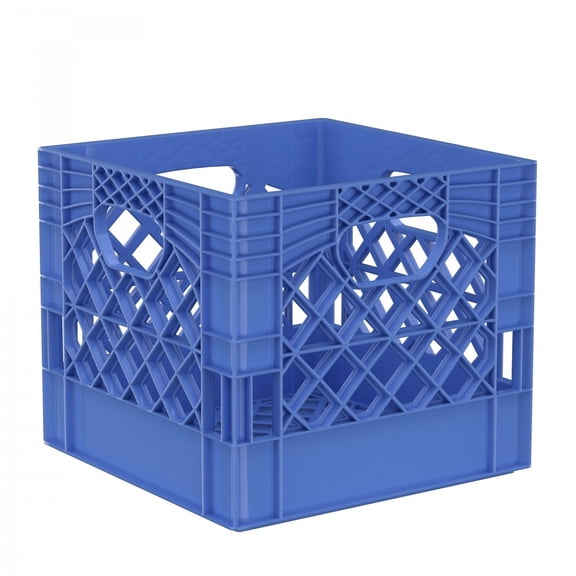 Heavy Duty Plastic Storage Milk Crate 16QT, Square Lattice Design, Stackable Utility Organizer Bin, 13x13x11 Inch, Made in USA (Blue)