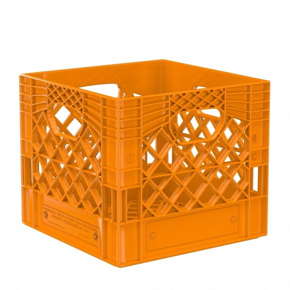 Heavy Duty Plastic Storage Milk Crate 16QT, Square Lattice Design, Stackable Utility Organizer Bin, 13x13x11 Inch, Made in USA (Orange)