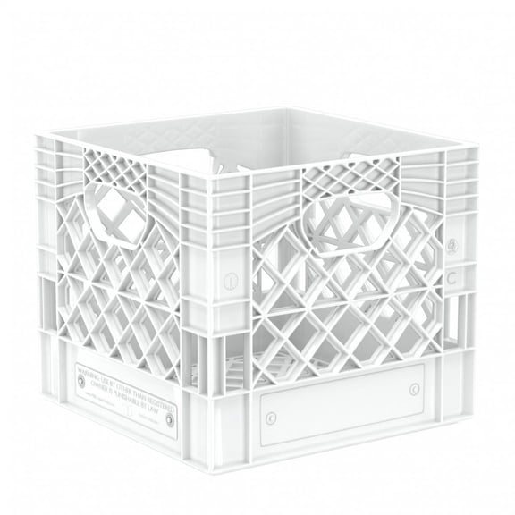 Heavy Duty Plastic Storage Milk Crate 16QT, Square Lattice Design, Stackable Utility Organizer Bin, 13x13x11 Inch, Made in USA (White)