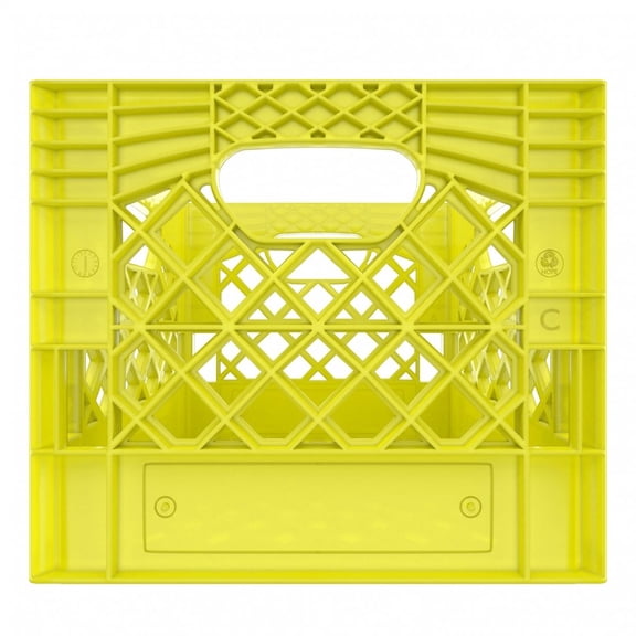 Heavy Duty Plastic Storage Milk Crate 16QT, Square Lattice Design, Stackable Utility Organizer Bin, 13x13x11 Inch, Made in USA (Yellow)