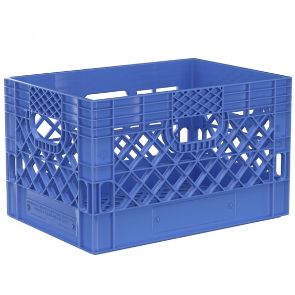 Heavy Duty Plastic Storage Milk Crate 24QT, Square Lattice Design, Stackable Utility Organizer Bin 6 gallons Made in USA (Blue)