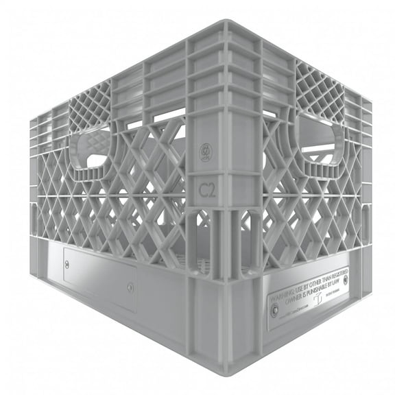 Heavy Duty Plastic Storage Milk Crate 24QT, Square Lattice Design, Stackable Utility Organizer Bin 6 gallons Made in USA (Gray)