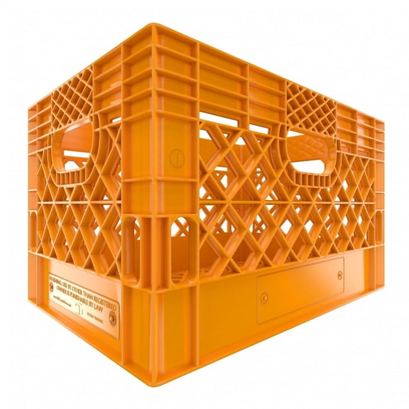 Heavy Duty Plastic Storage Milk Crate 24QT, Square Lattice Design, Stackable Utility Organizer Bin 6 gallons Made in USA (Orange)