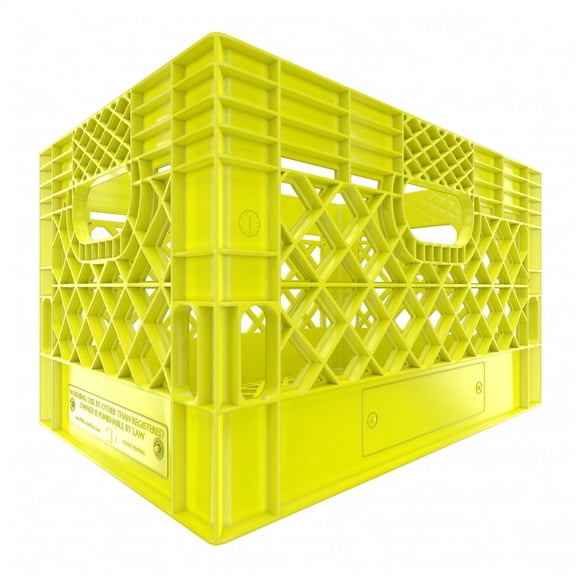 Heavy Duty Plastic Storage Milk Crate 24QT, Square Lattice Design, Stackable Utility Organizer Bin 6 gallons Made in USA (Yellow)