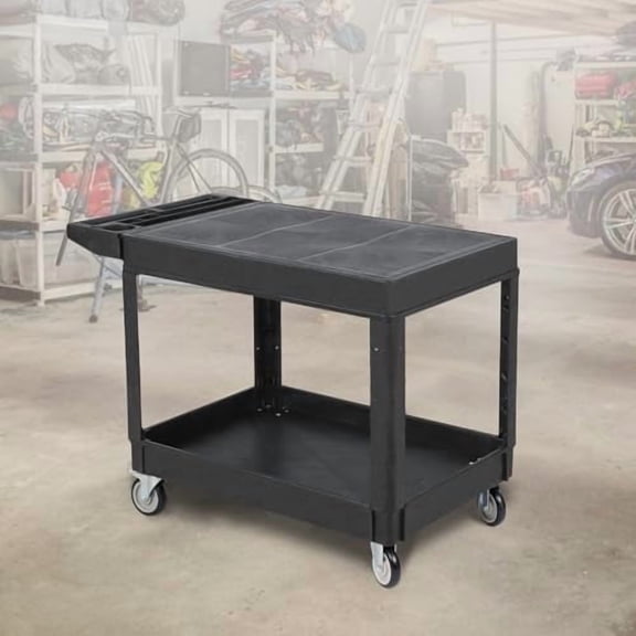 Heavy Duty Plastic Utility Cart, 550-lb Utility Service Cart, Work Cart Tub Storage W/Deep Shelves and Swivel Wheels, 2 Tier Service Cart for Warehouse,Garage, Cleaning