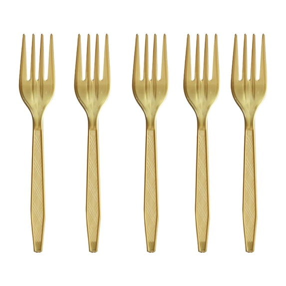 Heavy Duty Plastic forks, Sleek Gold-Hued 10-Piece Appetizer fork Set, Ideal for Graduation Party, Graduation 2026, Red and Gold Party decorations, Casual Catered Gatherings, and