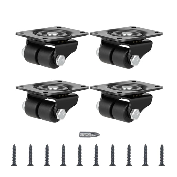 Heavy Duty Plate Casters Set, 1 Inch Nylon Wheels, 1100 Lbs Total Capacity, For Furniture and Workbenches