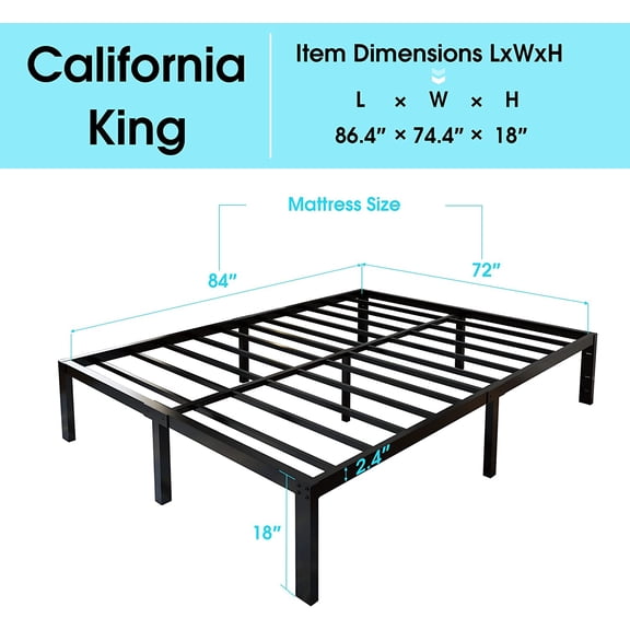 Heavy Duty Platform Bed Frame Cal King 18 Inch Steel Slat Support Underbed Storage Non Squeak Easy Assembly