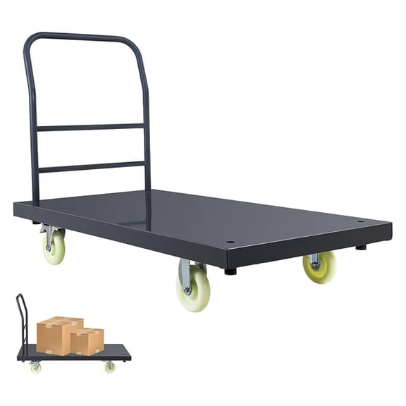 Heavy-Duty Platform Truck, 2500 LBS Steel Flatbed Cart, 47" L X 24" W X 32" H Flat Dollies, Hand Trucks with 5" Nylon Casters, Movable Utility Push Carts for Luggage Moving, Shopping