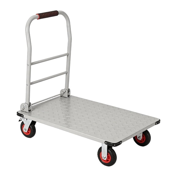 Heavy Duty Platform Truck Cart 1800 LBS Capacity Push Cart, Flatbed Cart & Dolly Cart, 36"X24" Steel Moving Cart with 6" Swivel Wheels & Brakes, Foldable Handle for Warehouse, Garage, Shipping