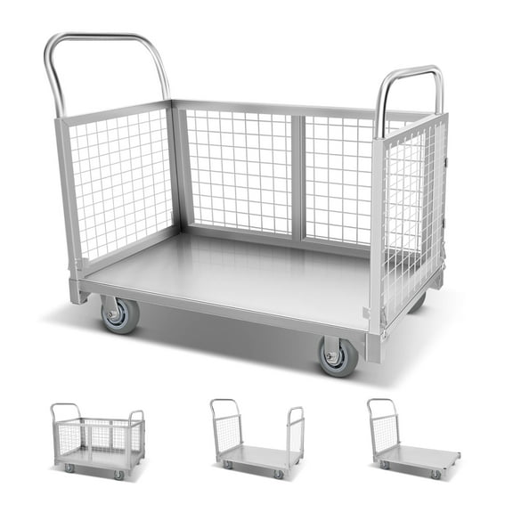 Heavy-Duty Platform Truck Cart with Cage, 40.1" L X 23.2" W X 19.6" H, 2200 LBS Load Capacity, Hand Truck with 4 Universal Wheels, Alloy Steel Push Cart for Loading Dock, Craft Room, Utility Room
