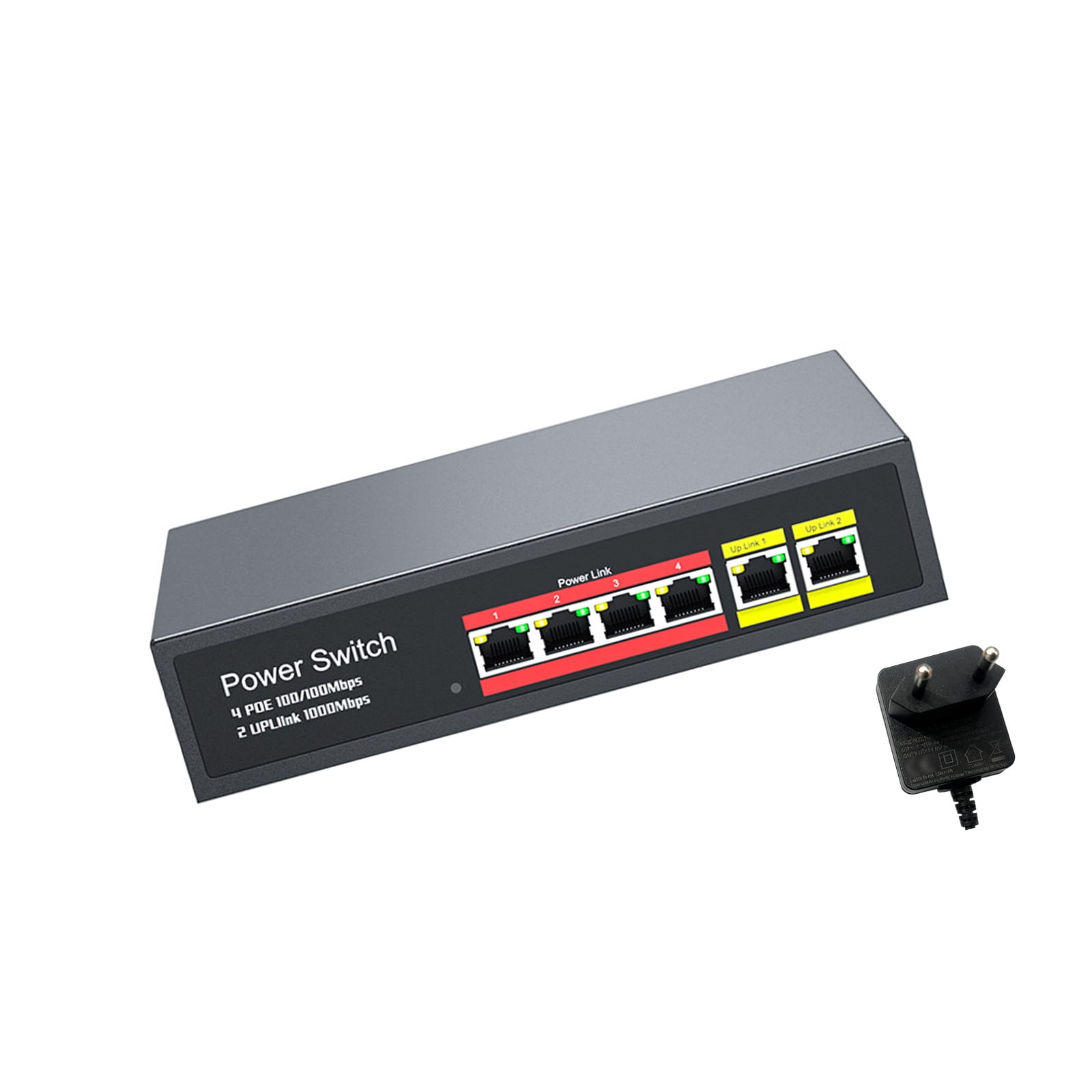 Heavy Duty Plug And Play Metal 4 Port Gigabit Switching 48V Power Over Ethernet For Home Office Shop Security Cameras