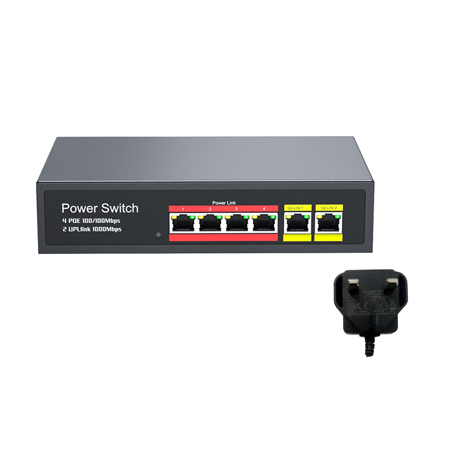 Heavy Duty Plug And Play Metal 4 Port Gigabit Switching 48V Power Over Ethernet For Home Office Shop Security Cameras