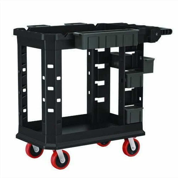 Heavy Duty Plus Utility Cart, Plastic, 2 Shelves, 6 Bins, 500 lb Capacity, 19.5" x 41.78" x 34.81", | Bundle of 2
